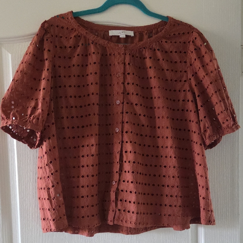 LOFT Women's Terracotta Eyelet Blouse